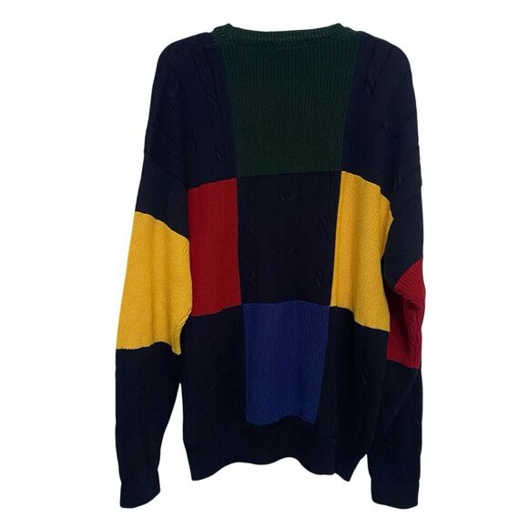 Nautica Sweater Mens XL Red Blue Yellow Green Color Block Cotton Y2K Vintage 90s - Picture 2 of 5